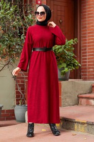 Claret Red Hijab Dress 5190BR - 1