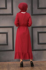 Claret Red Hijab Dress 5473BR - 2