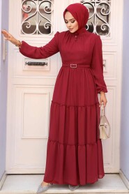 Claret Red Hijab Dress 57250BR - 2