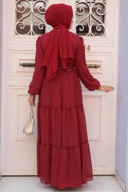 Claret Red Hijab Dress 57250BR - 3