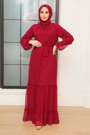 Claret Red Hijab Dress 5726BR - 2