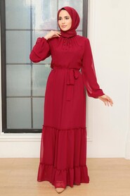 Claret Red Hijab Dress 5726BR - 1