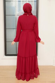 Claret Red Hijab Dress 5726BR - 3