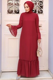 Claret Red Hijab Dress 5729BR - 2