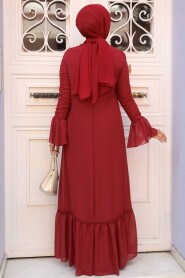 Claret Red Hijab Dress 5729BR - 3