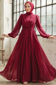 Claret Red Hijab Dress 5796BR - 1