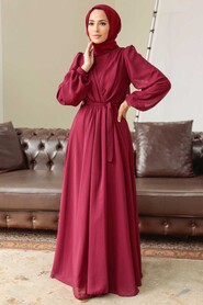Claret Red Hijab Dress 5796BR - 3