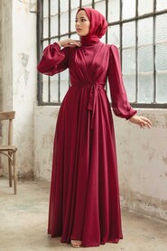 Claret Red Hijab Dress 5796BR - 4