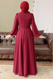 Claret Red Hijab Dress 5796BR - 5