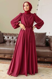 Claret Red Hijab Dress 5796BR - 2