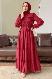 Claret Red Hijab Dress 57970BR - 1