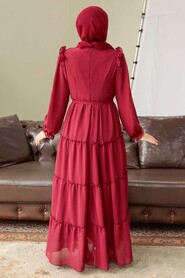 Claret Red Hijab Dress 57970BR - 2