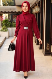 Claret Red Hijab Dress 5806BR - 1