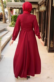 Claret Red Hijab Dress 5806BR - 2