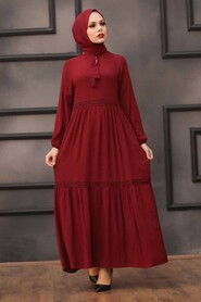 Claret Red Hijab Dress 93160BR - 1