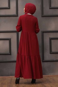 Claret Red Hijab Dress 93160BR - 2
