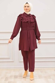 Claret Red Hijab Dual Suit Dress 14701BR - 1