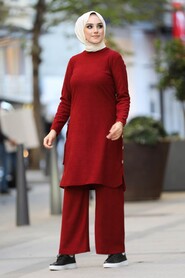 Claret Red Hijab Dual Suit Dress 51631BR - 2