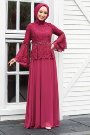  Long Claret Red Modest Wedding Dress 20671BR - 1