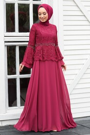  Long Claret Red Modest Wedding Dress 20671BR - 2