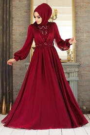  Luxorious Claret Red Hijab Evening Dress 21540BR - 2