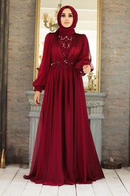  Luxorious Claret Red Hijab Evening Dress 21540BR - 3