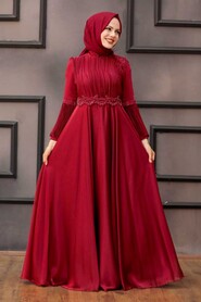  Modern Claret Red Islamic Evening Dress 2170BR - 1