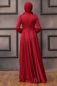  Modern Claret Red Islamic Evening Dress 2170BR - 2