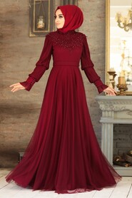  Modern Claret Red Islamic Clothing Prom Dress 21780BR - 2