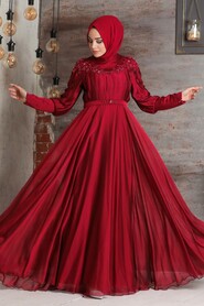  Luxorious Claret Red Islamic Dress 21881BR - 1