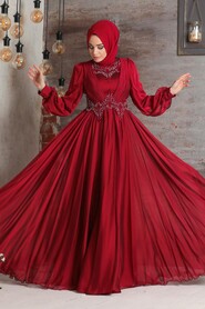  Stylish Claret Red Islamic Clothing Evening Dresss 21890BR - 1
