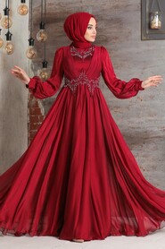  Stylish Claret Red Islamic Clothing Evening Dresss 21890BR - 2