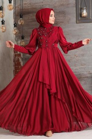  Modern Claret Red Islamic Bridesmaid Dress 21930BR - 1