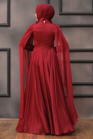  Long Claret Red Islamic Clothing Wedding Dress 22001BR - 2