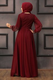 Stylish Claret Red Islamic Long Sleeve Dress 22021BR - 2