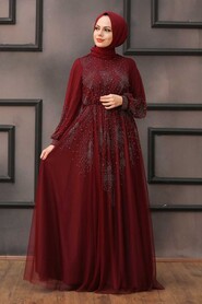  Long Claret Red Islamic Wedding Dress 22031BR - 2