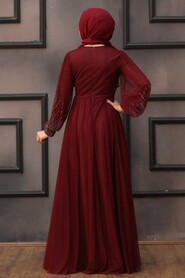  Long Claret Red Islamic Wedding Dress 22031BR - 3
