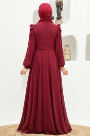  Long Sleeve Claret Red Hijab Dress 22110BR - 2