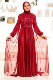  Elegant Claret Red Muslim Fashion Evening Dress 2212BR - 2