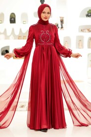  Elegant Claret Red Muslim Fashion Evening Dress 2212BR - 1