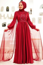  Elegant Claret Red Muslim Fashion Evening Dress 2212BR - 3