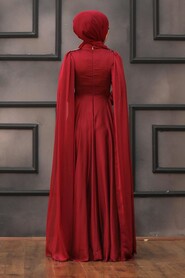  Modern Claret Red Islamic Engagement Dress 22140BR - 7