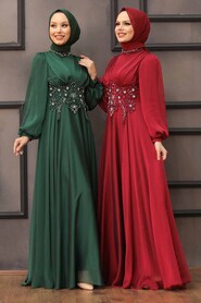  Luxury Claret Red Islamic Clothing Evening Dress 22150BR - 2