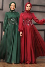  Luxury Claret Red Islamic Clothing Evening Dress 22150BR - 3