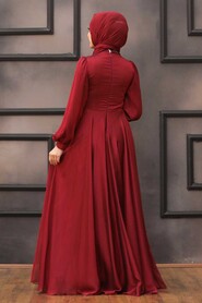  Luxury Claret Red Islamic Clothing Evening Dress 22150BR - 4