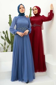  Stylish Claret Red Islamic Clothing Evening Gown 22290BR - 2