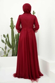  Stylish Claret Red Islamic Clothing Evening Gown 22290BR - 3