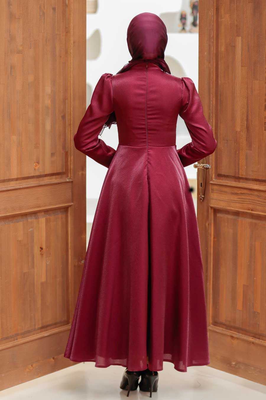 Neva Style - Claret Red Turkish Hijab Evening Dress 22301BR