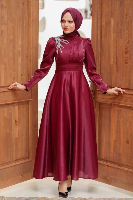 Claret Red Turkish Hijab Evening Dress Br Neva Style Com