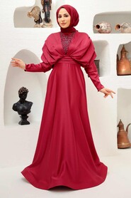  Luxorious Claret Red Modest Islamic Clothing Prom Dress 22451BR - 2